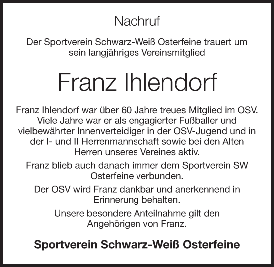 Anzeige von Franz Ihlendorf von OM-Medien