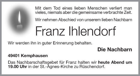 Anzeige von Franz Ihlendorf von OM-Medien