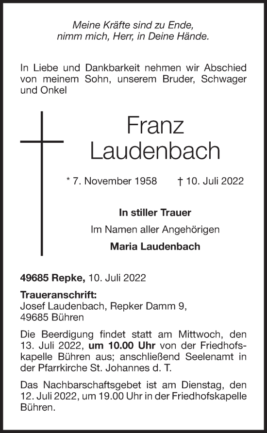 Anzeige von Franz Laudenbach von OM-Medien