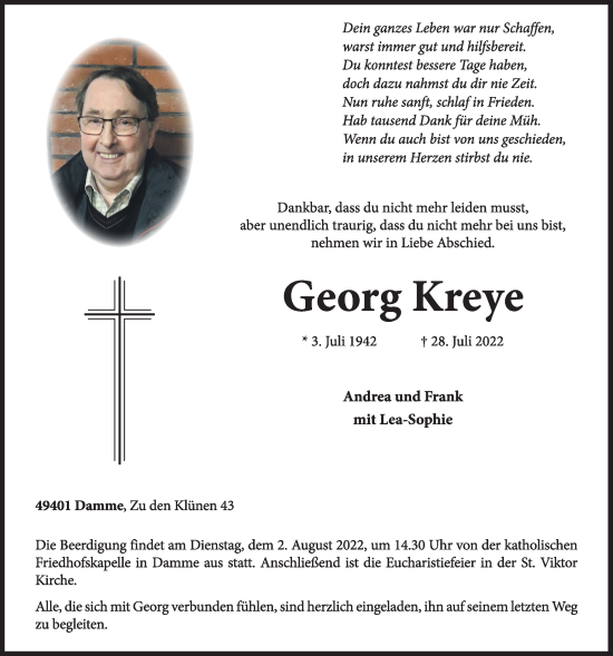 Anzeige von Georg Kreye von OM-Medien