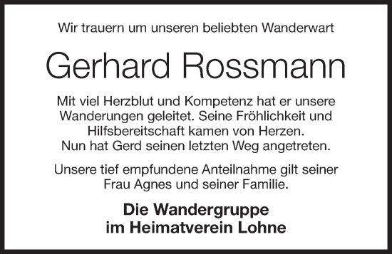 Anzeige von Gerhard Rossmann von OM-Medien