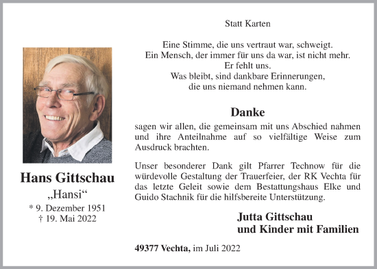 Anzeige von Hans Gittschau von OM-Medien