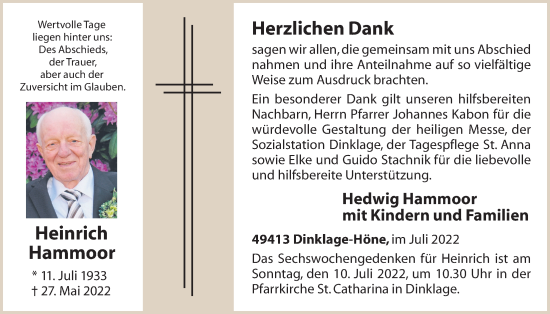 Anzeige von Heinrich Hammoor von OM-Medien