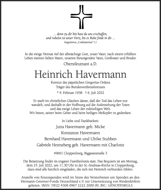 Anzeige von Heinrich Havermann von OM-Medien