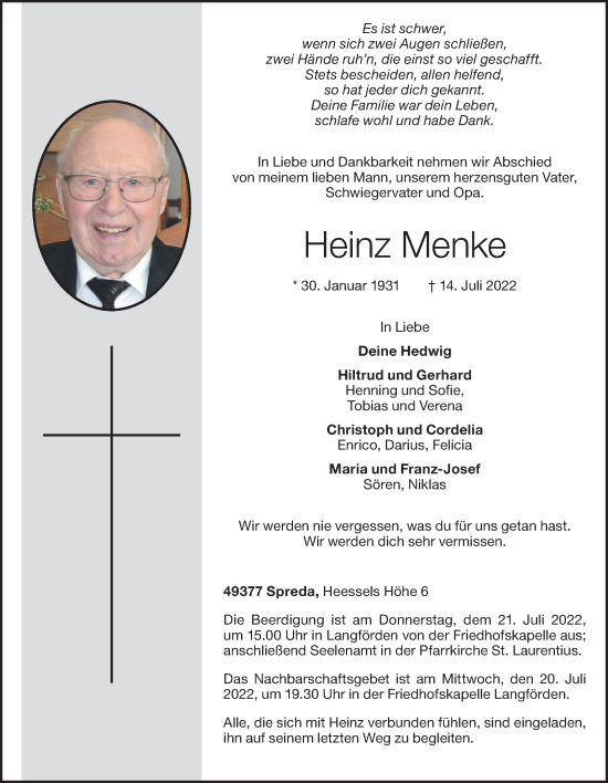 Anzeige von Heinz Menke von OM-Medien