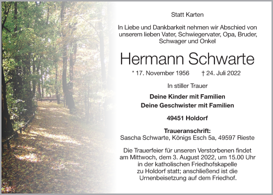 Anzeige von Hermann Schwarte von OM-Medien