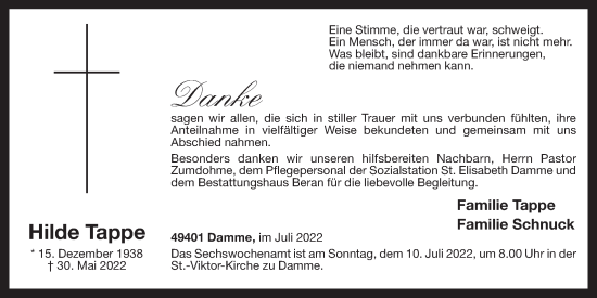 Anzeige von Hilde Tappe von OM-Medien