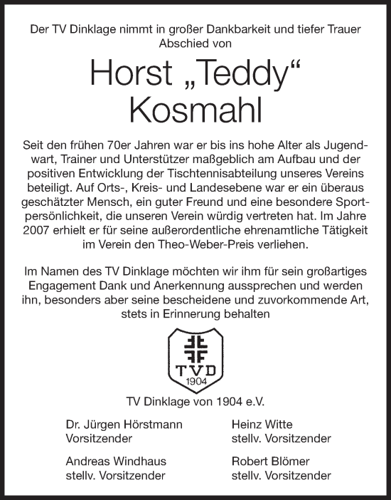 Anzeige von Horst Kosmahl von OM-Medien