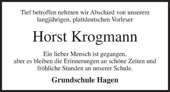 Anzeige von Horst Krogmann von OM-Medien