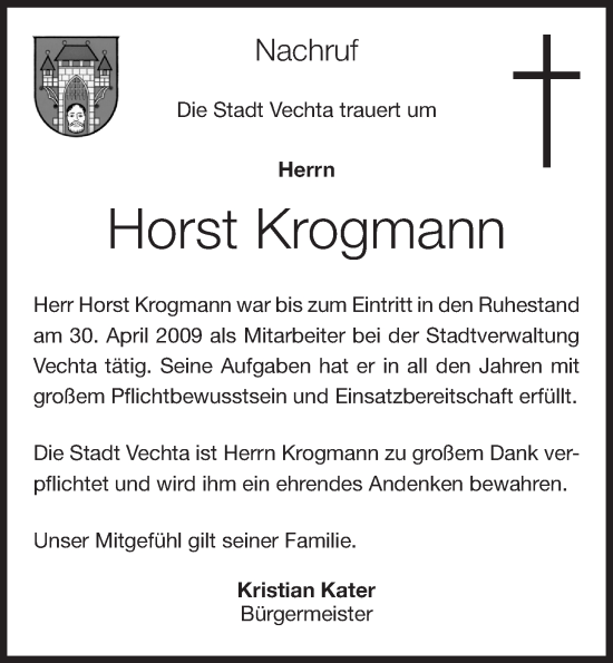 Anzeige von Horst Krogmann von OM-Medien