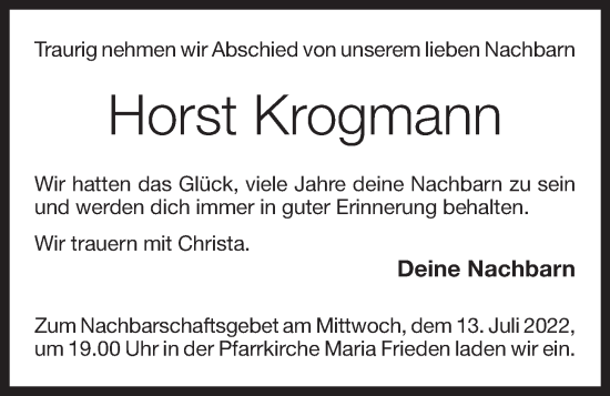 Anzeige von Horst Krogmann von OM-Medien