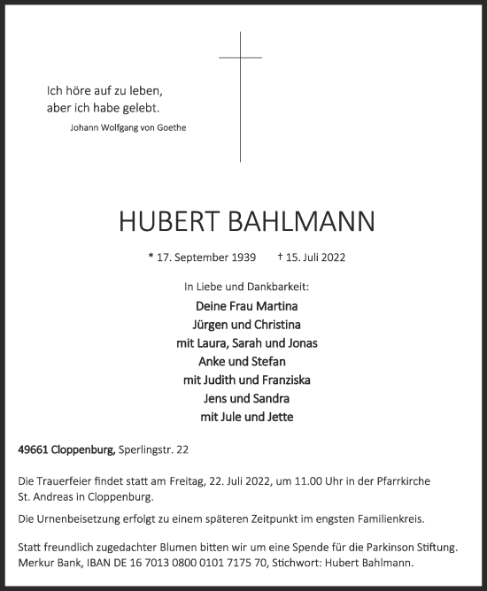 Anzeige von Hubert Bahlmann von OM-Medien