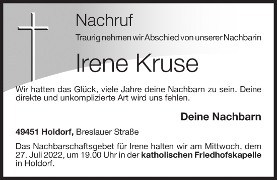 Anzeige von Irene Kruse von OM-Medien
