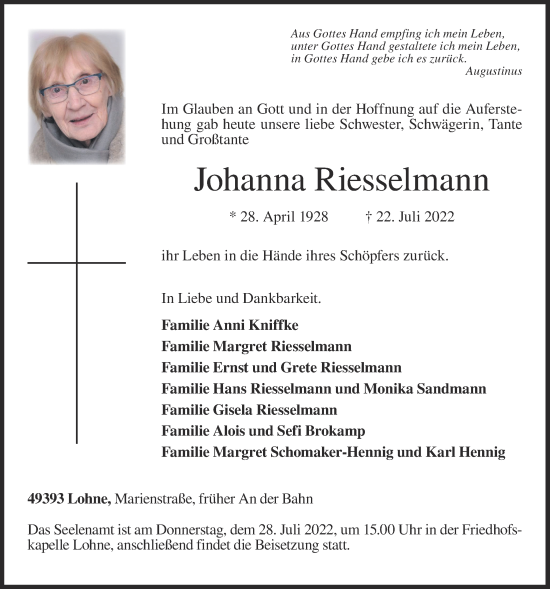 Anzeige von Joahnna Riesselmann von OM-Medien