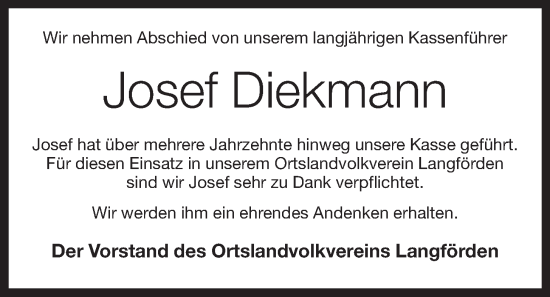 Anzeige von Josef Diekmann von OM-Medien