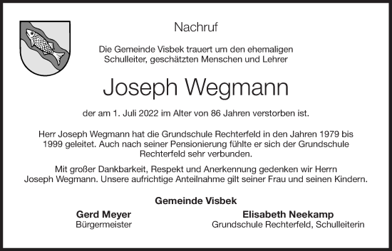 Anzeige von Joseph Wegmann von OM-Medien