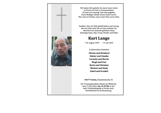 Anzeige von Kurt Lange von OM-Medien