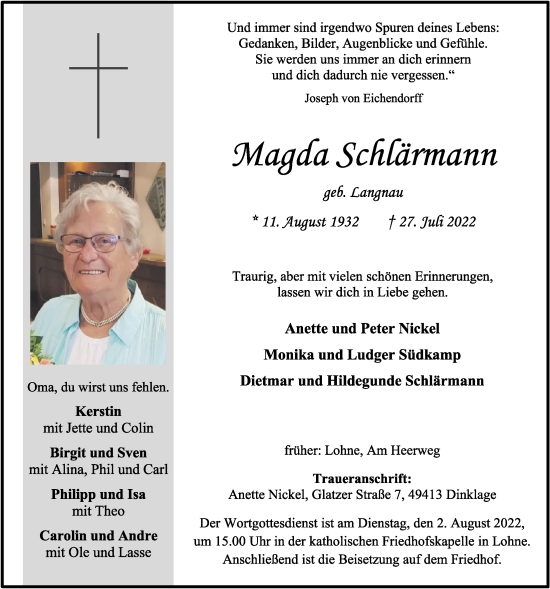 Anzeige von Magda Schlärmann von OM-Medien