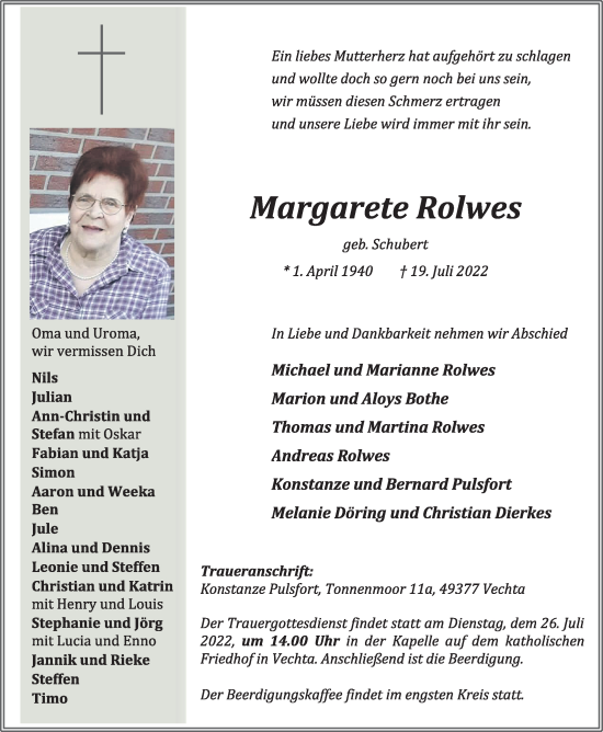 Anzeige von Margarete Rolwes von OM-Medien