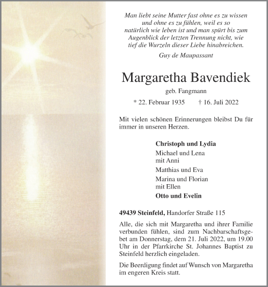 Anzeige von Margaretha Bavendiek von OM-Medien