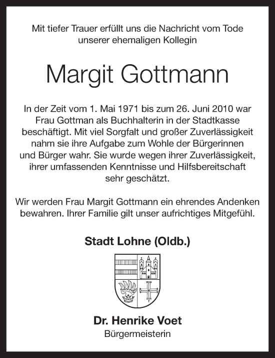 Anzeige von Margit Gottmann von OM-Medien