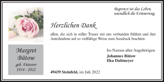Anzeige von Margret Bütow von OM-Medien