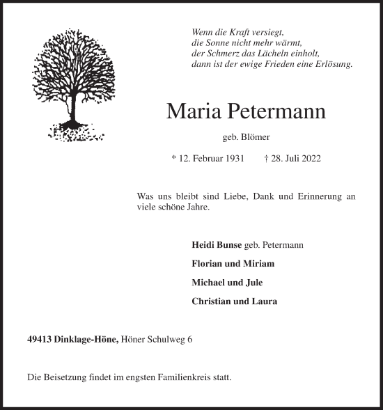 Anzeige von Maria Petermann von OM-Medien