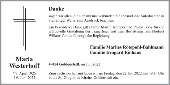 Anzeige von Maria Westerhoff von OM-Medien