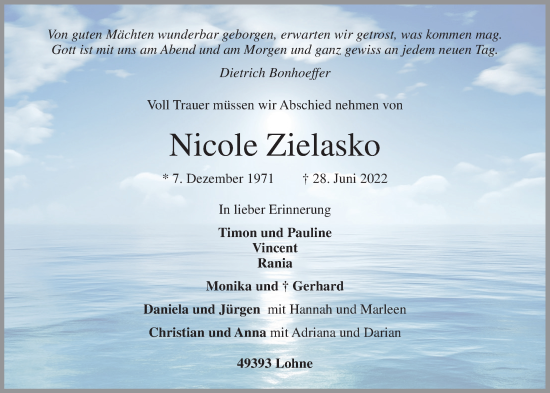 Anzeige von Nicole Zielasko von OM-Medien