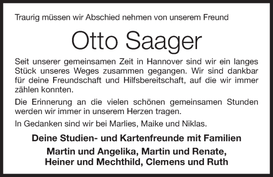 Anzeige von Otto Saager von OM-Medien