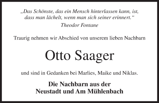 Anzeige von Otto Saager von OM-Medien