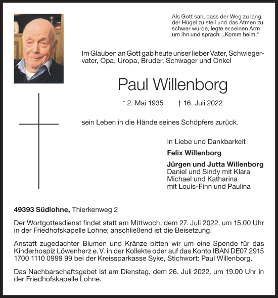 Anzeige von Paul Willenborg von OM-Medien