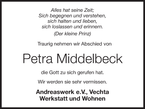 Anzeige von Petra Middelbeck von OM-Medien