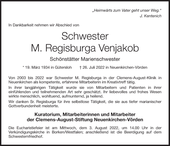 Anzeige von Regisburga Venjakob von OM-Medien