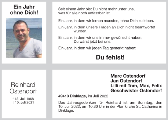 Anzeige von Reinhard Ostendorf von OM-Medien