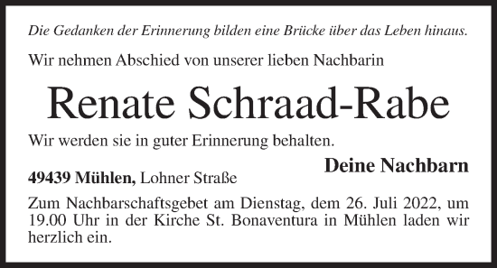 Anzeige von Renate Schraad-Rabe von OM-Medien