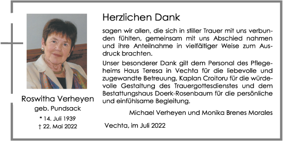 Anzeige von Roswitha Verheyen von OM-Medien