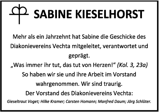 Anzeige von Sabine Kieselhorst von OM-Medien