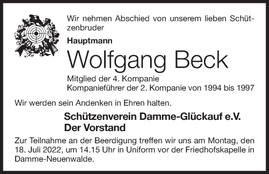 Anzeige von Wolfgang Beck von OM-Medien