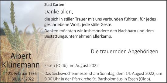 Anzeige von Albert Klünemann von OM-Medien