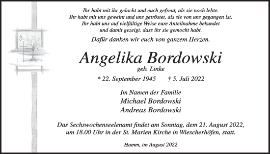 Anzeige von Angelika Bordowski von OM-Medien