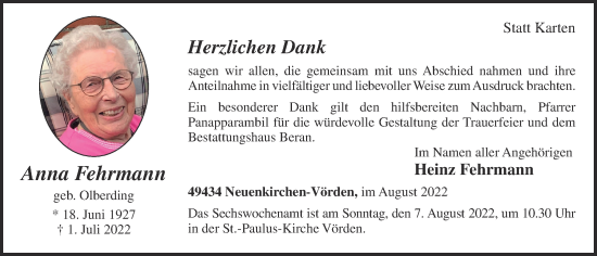 Anzeige von Anna Fehrmann von OM-Medien