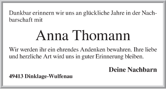 Anzeige von Anna Thomann von OM-Medien