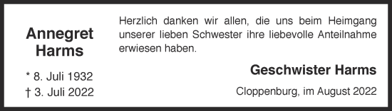 Anzeige von Annegret Harms von OM-Medien