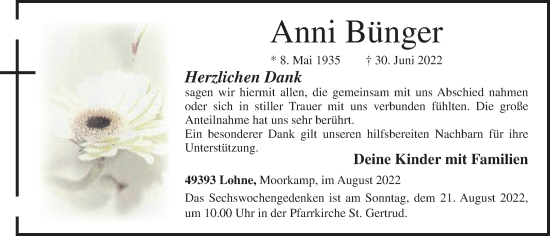 Anzeige von Anni Bünger von OM-Medien