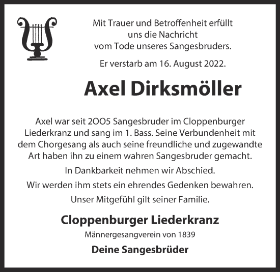 Anzeige von Axel Dirksmöller von OM-Medien