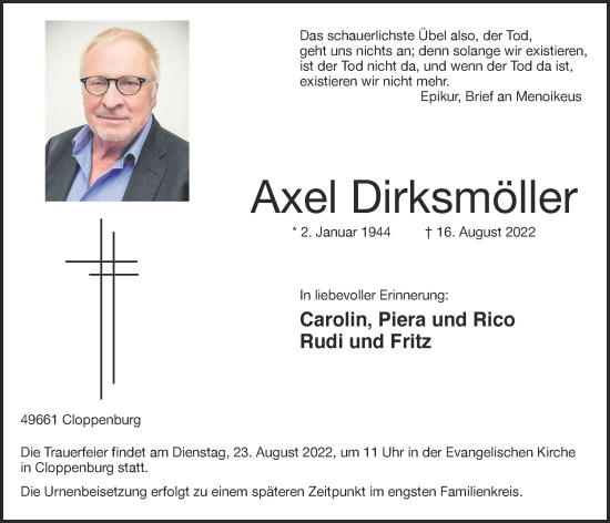 Anzeige von Axel Dirksmöller von OM-Medien