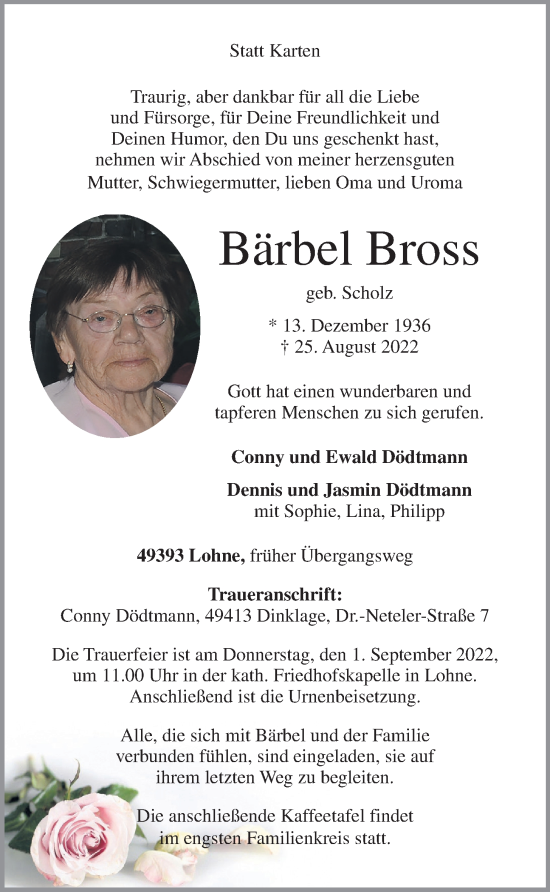 Anzeige von Bärbel Bross von OM-Medien