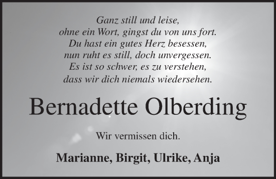 Anzeige von Bernadette Olberding von OM-Medien