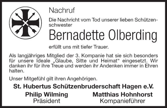 Anzeige von Bernadette Olberding von OM-Medien